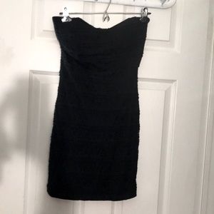 Strapless little black lace dress